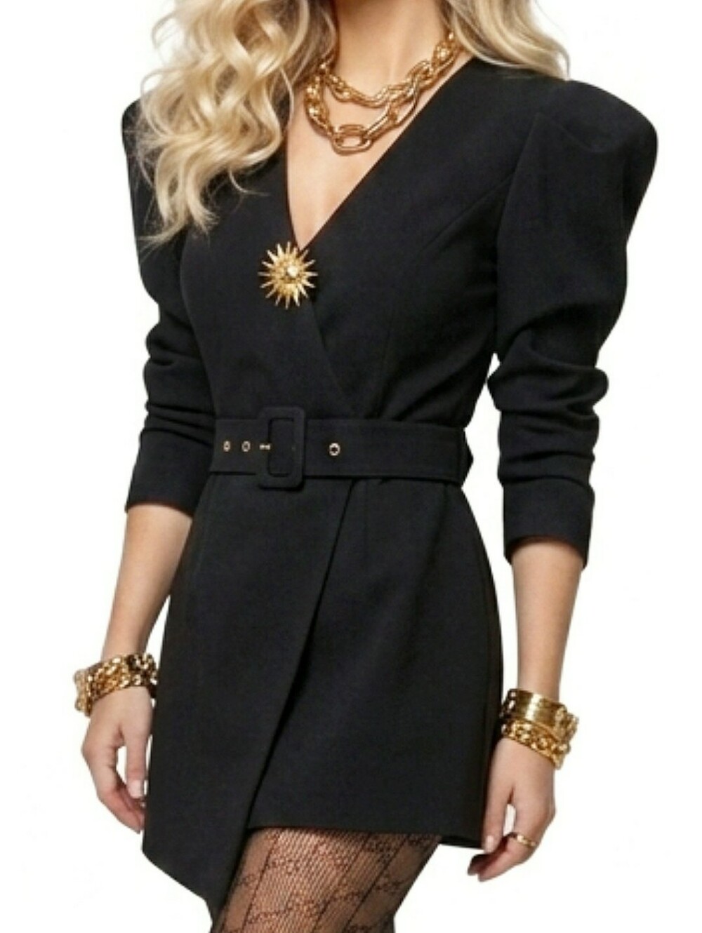 90's-Y2K Costa Blanca Black Long Sleeve Blazer Skort Dress with Belt